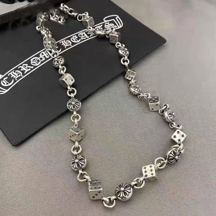 Authentic Chrome Hearts Chrome Hearts Dice Link Silver Necklace – front view