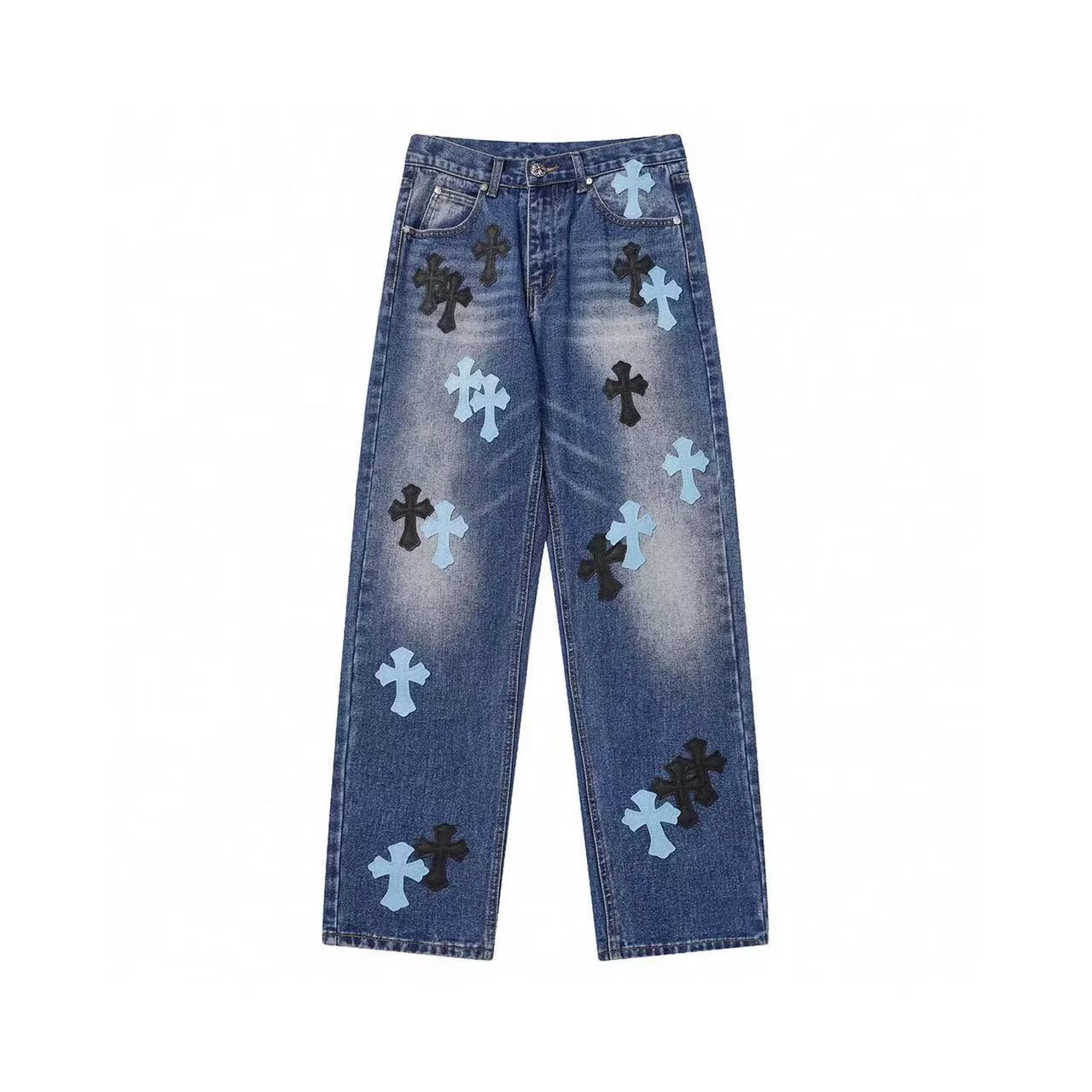 Authentic Chrome Hearts Chrome Hearts Black & Cyan Cross Patch Denim – front view