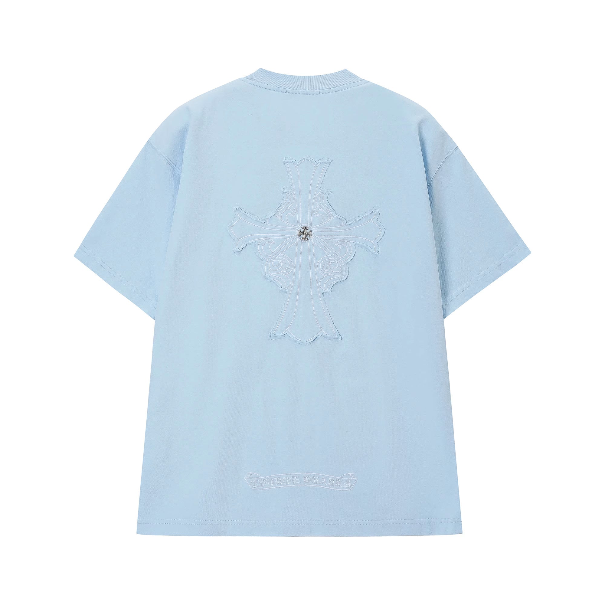 Authentic Chrome Hearts Chrome Hearts Embroidered Cemetery Cross T-Shirt Sky Blue – front view