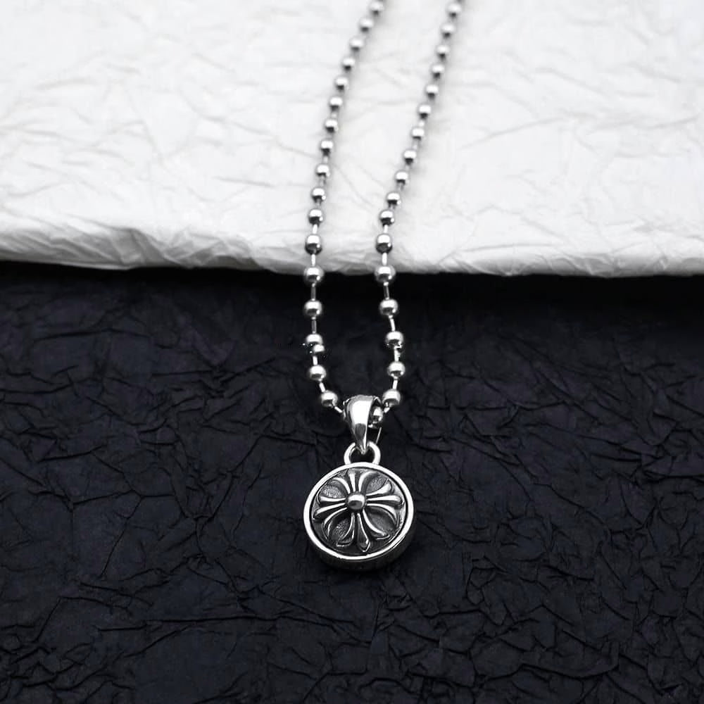 Authentic Chrome Hearts Chrome Hearts Plus Round Silver Necklace – front view