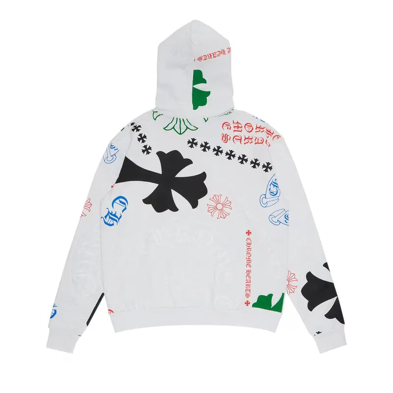 Authentic Chrome Hearts Chrome Hearts Stencil Hoodie in White/Multicolor – front view