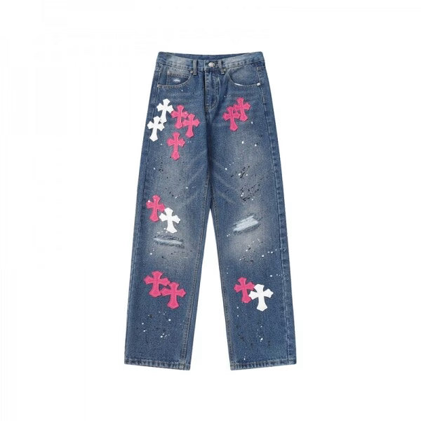 Authentic Chrome Hearts Chrome Hearts Rough Cross Patch Jeans – front view
