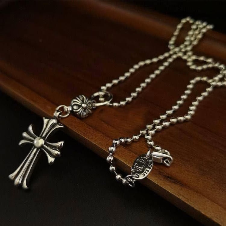 Authentic Chrome Hearts Chrome Hearts Classic Cross Ball Chain Necklace – front view