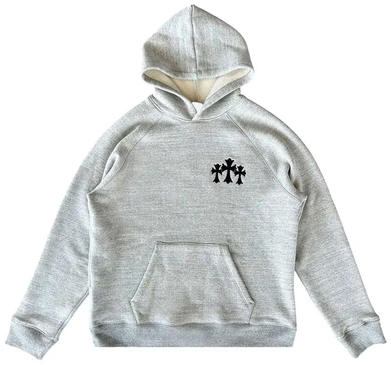 Authentic Chrome Hearts Chrome Hearts Triple Cross Hoodie ‘Grey’ – front view