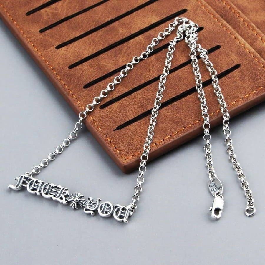 Authentic Chrome Hearts Chrome Hearts Gothic Logo Bar Necklace – front view
