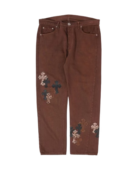 Authentic Chrome Hearts Chrome Hearts NYFW Leopard Levi’s Cross Patch Jeans – front view