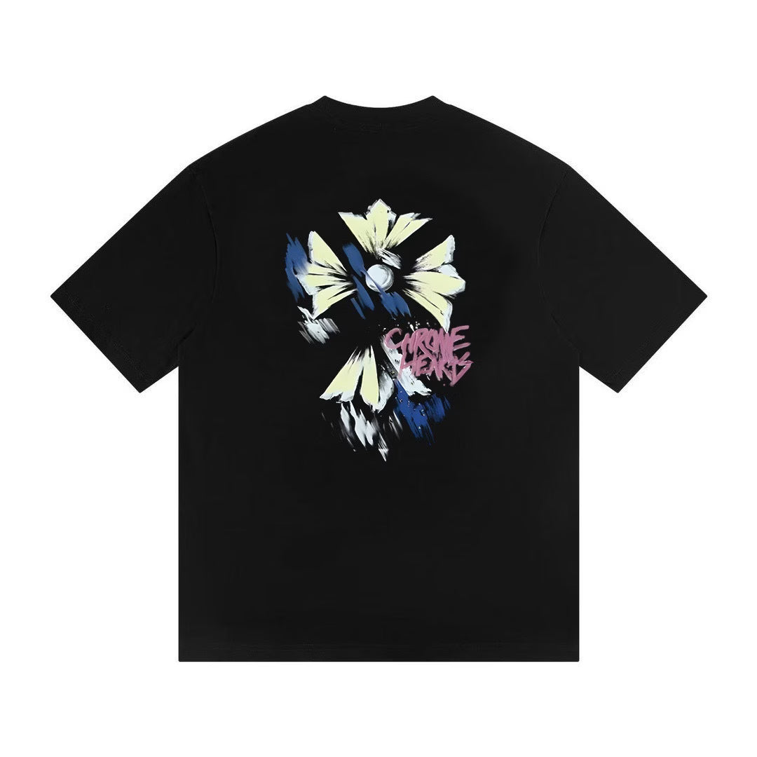Authentic Chrome Hearts Chrome Hearts Graffiti Floral Cross Tee Black – front view