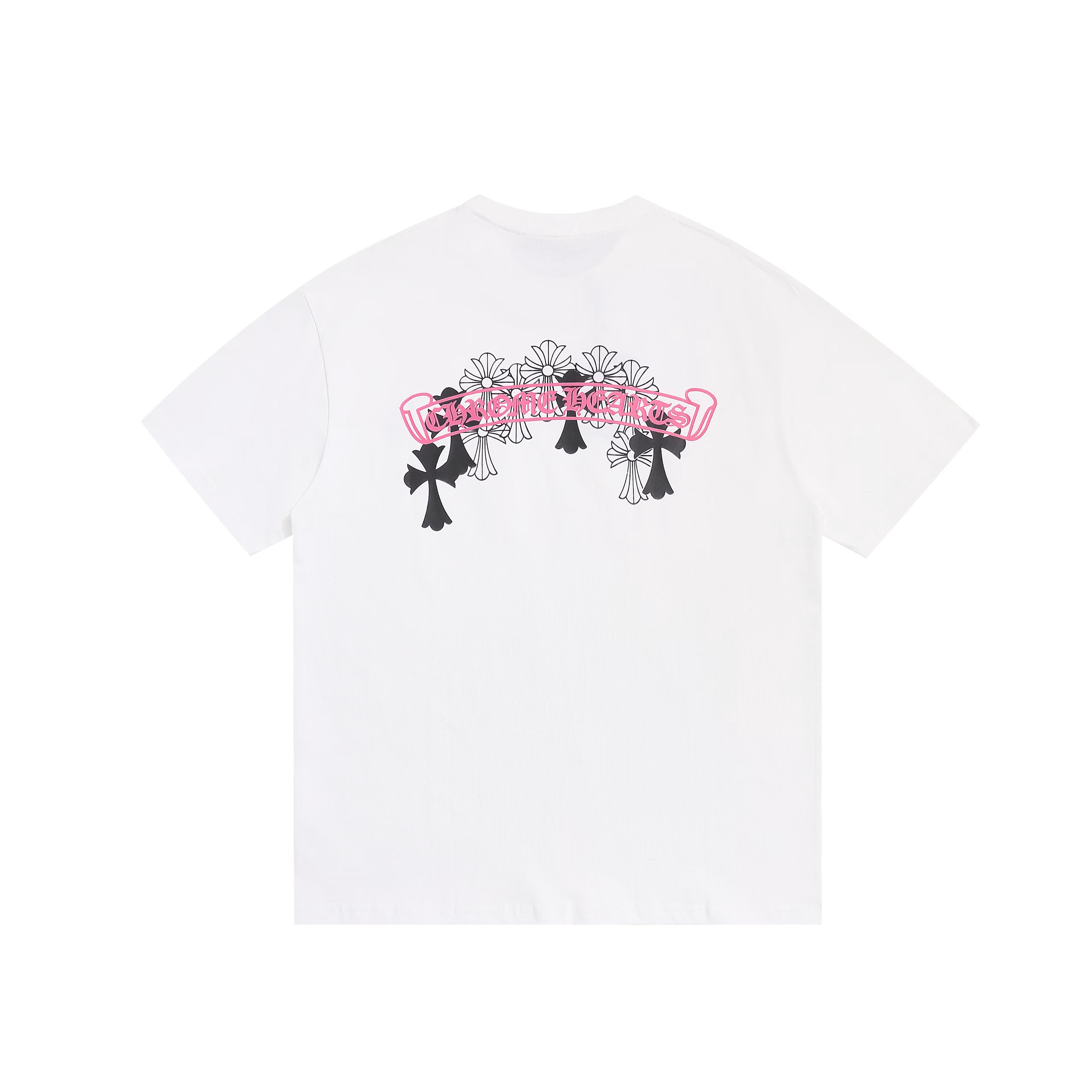 Authentic Chrome Hearts Chrome Hearts White Pink Arch Cross Logo Tee – front view