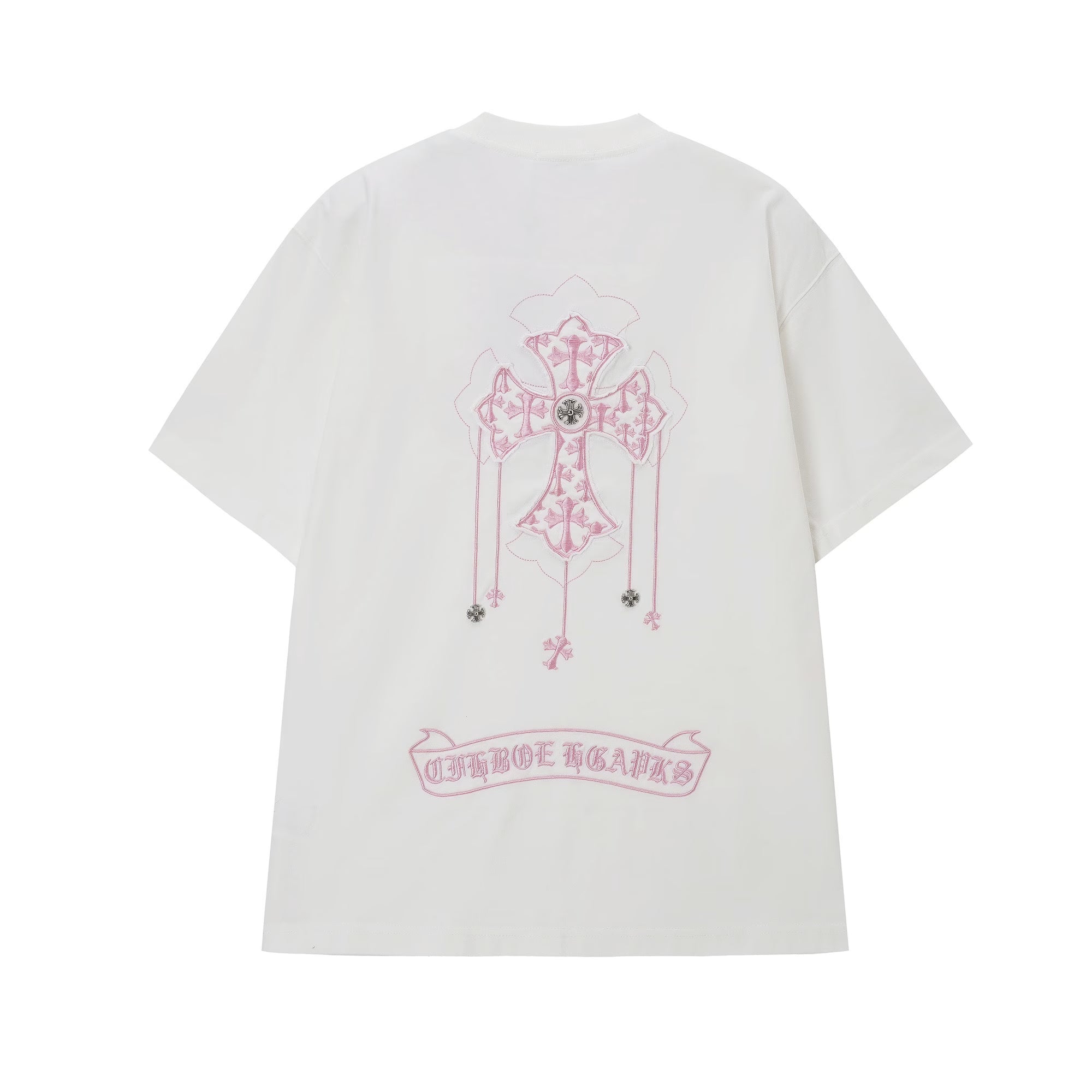 Authentic Chrome Hearts Chrome Hearts White Pink Gothic Cross T-Shirt – front view