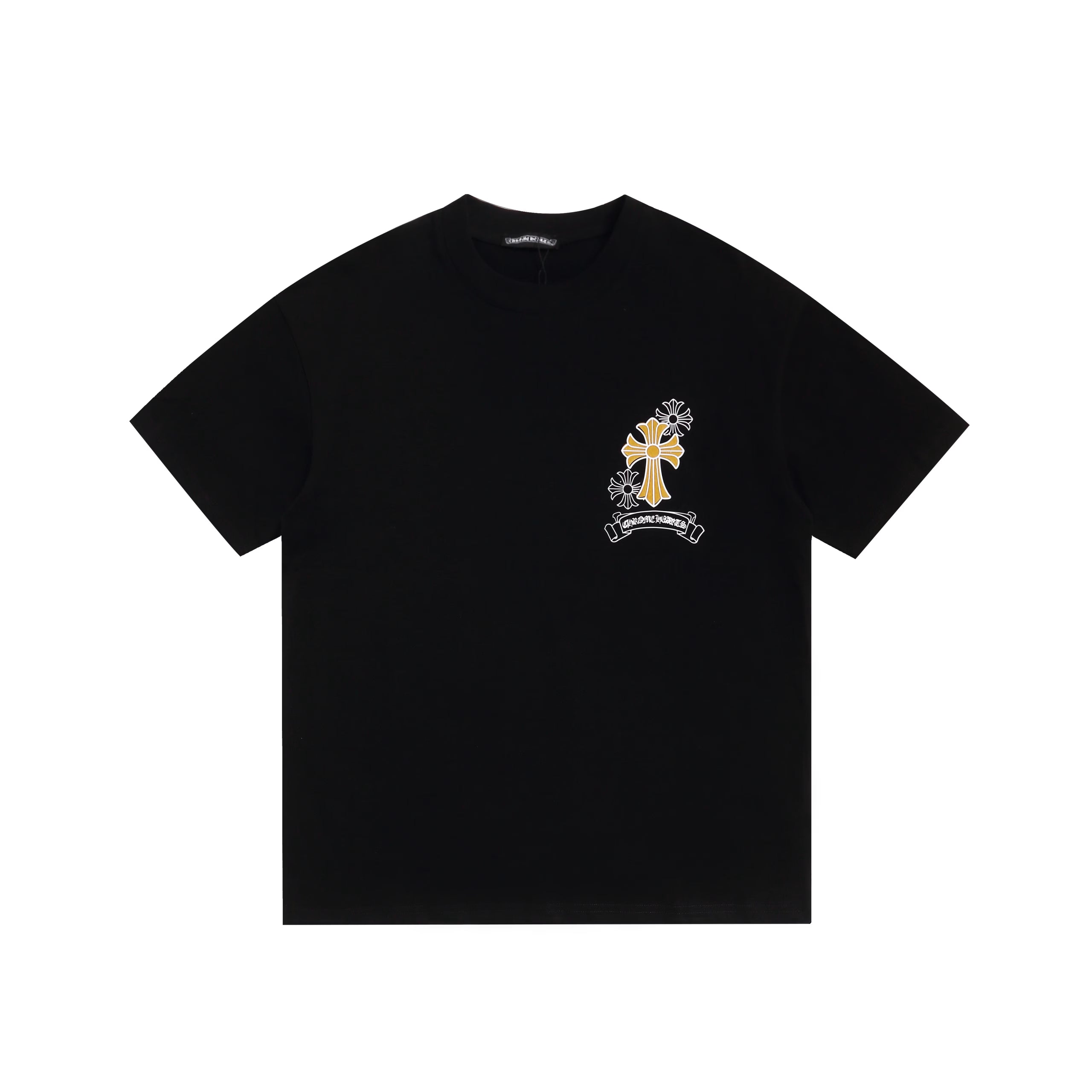 Authentic Chrome Hearts Chrome Hearts Black Gold Floral Cross Logo Tee – front view