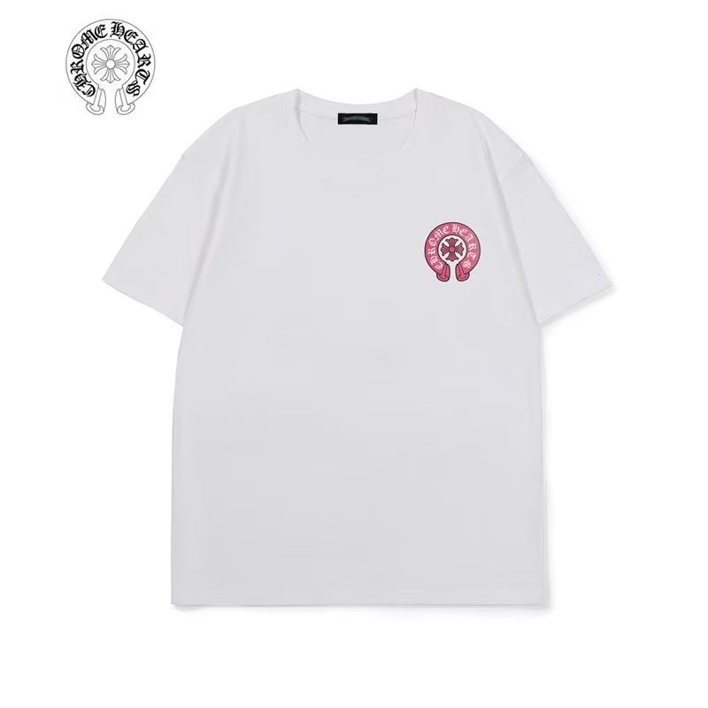 Authentic Chrome Hearts Chrome Hearts White Pink Horseshoe Graphic Tee – front view