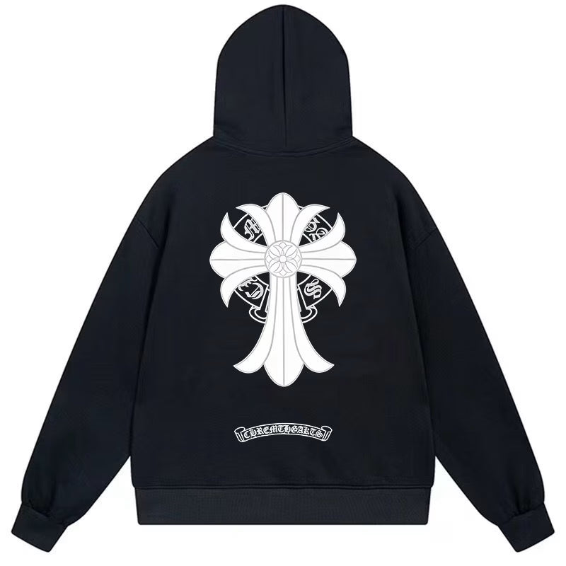 Authentic Chrome Hearts Chrome Hearts Floral Cross Hoodie Black – front view