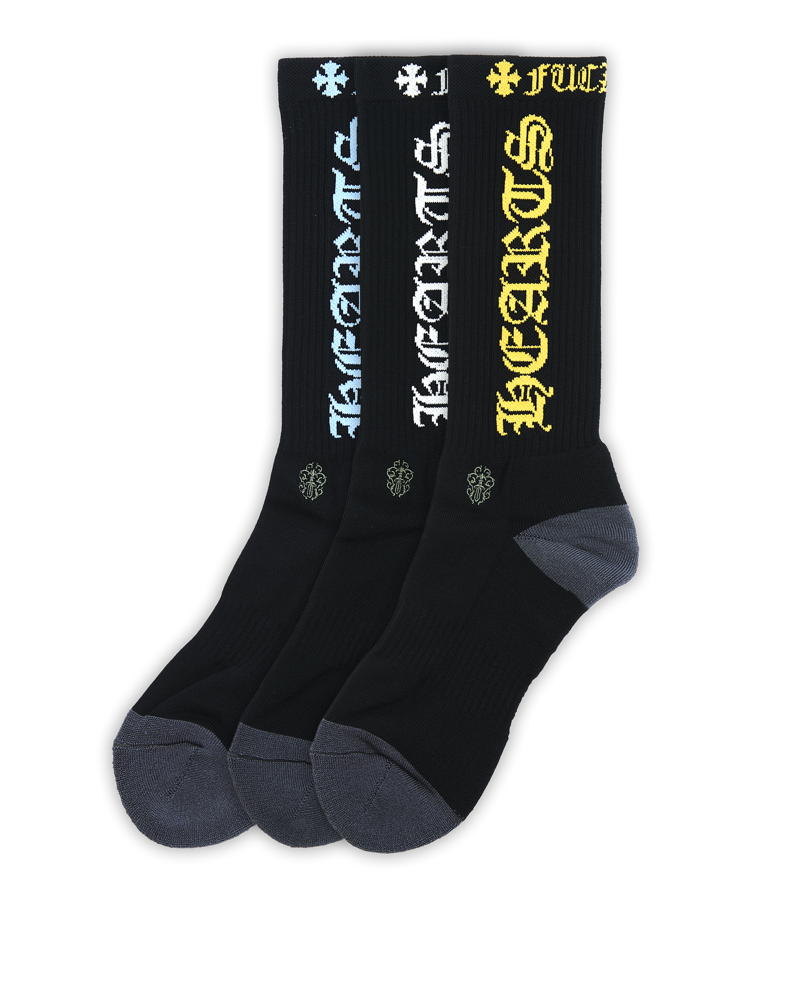 Authentic Chrome Hearts Chrome Hearts Blue, White & Yellow Socks – front view