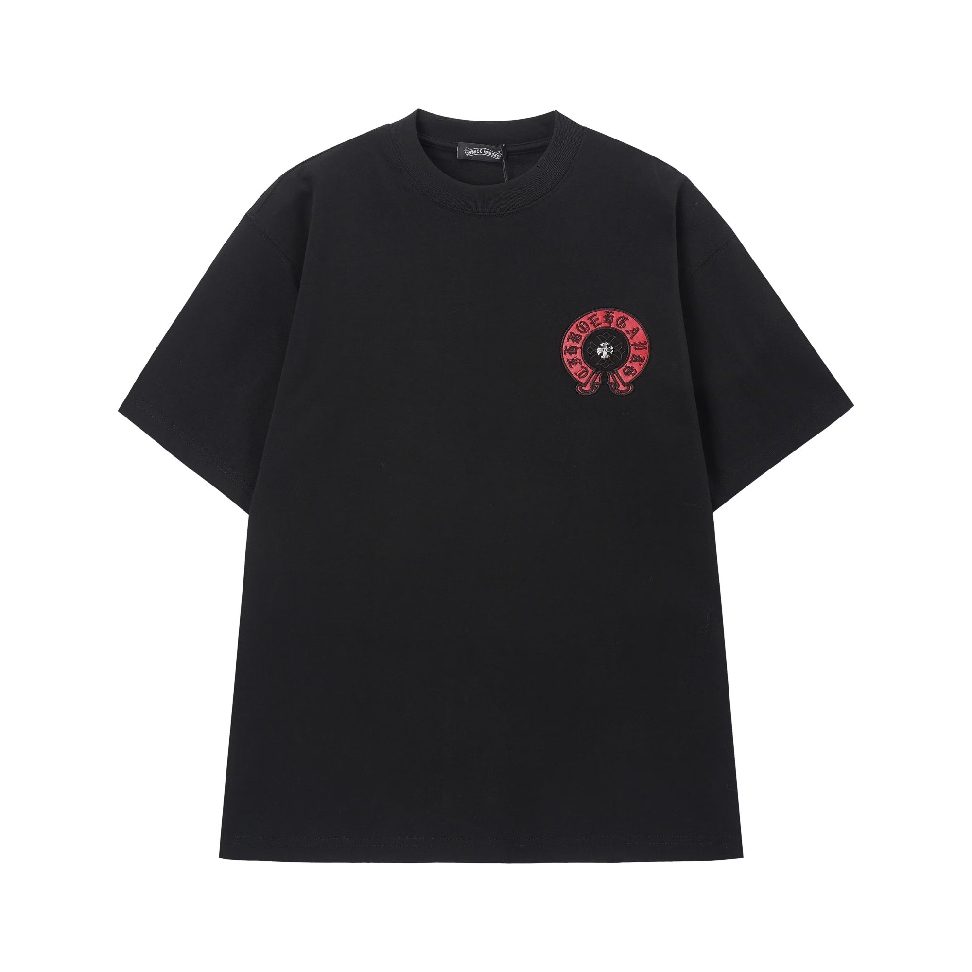 Authentic Chrome Hearts Chrome Hearts Red Horseshoe Cross Logo T-Shirt Black – front view