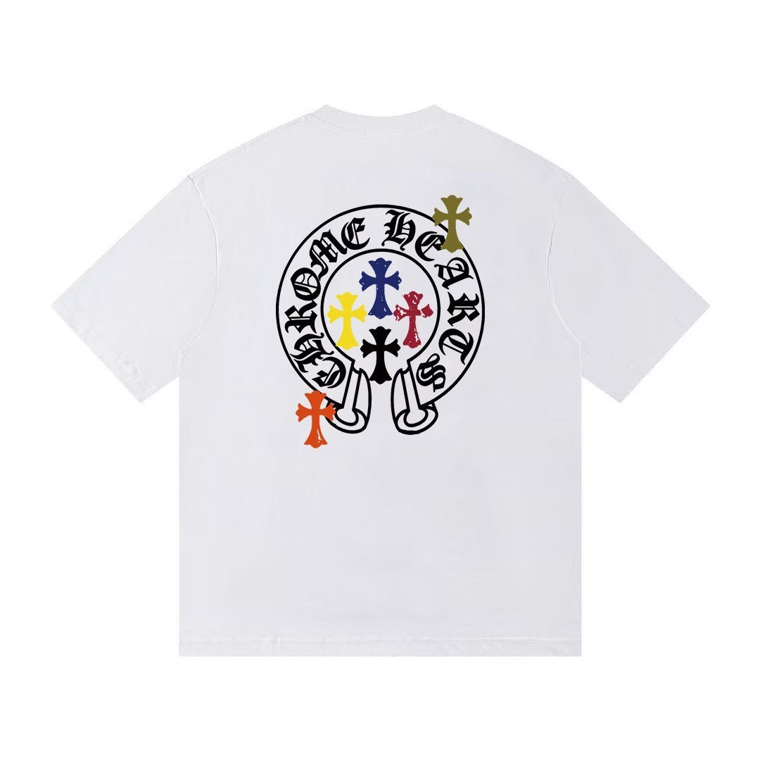 Authentic Chrome Hearts Chrome Hearts Rainbow Cross Circle Logo Tee (White) – front view