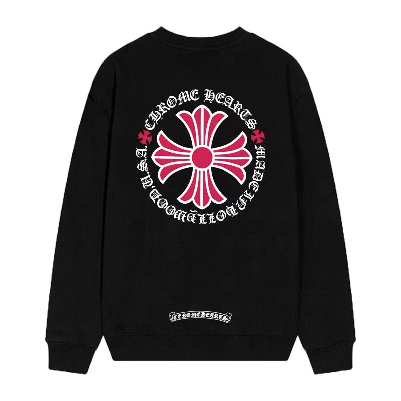 Authentic Chrome Hearts Chrome Hearts Pink Cross Circle Sweatshirt – Black – front view