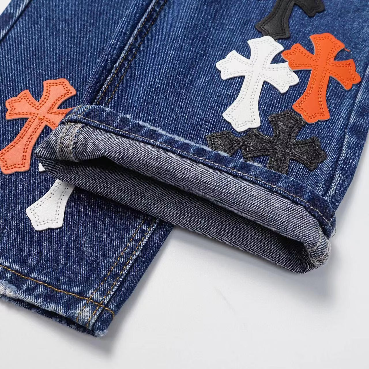 Authentic Chrome Hearts Chrome Hearts Blue Cross Denim Jeans – front view