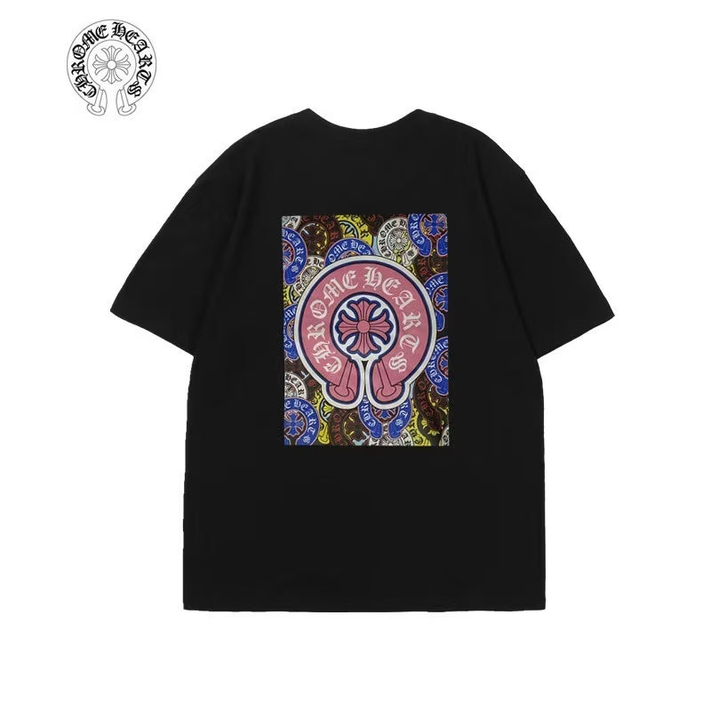 Authentic Chrome Hearts Chrome Hearts Black Pink Horseshoe Graphic Tee – front view