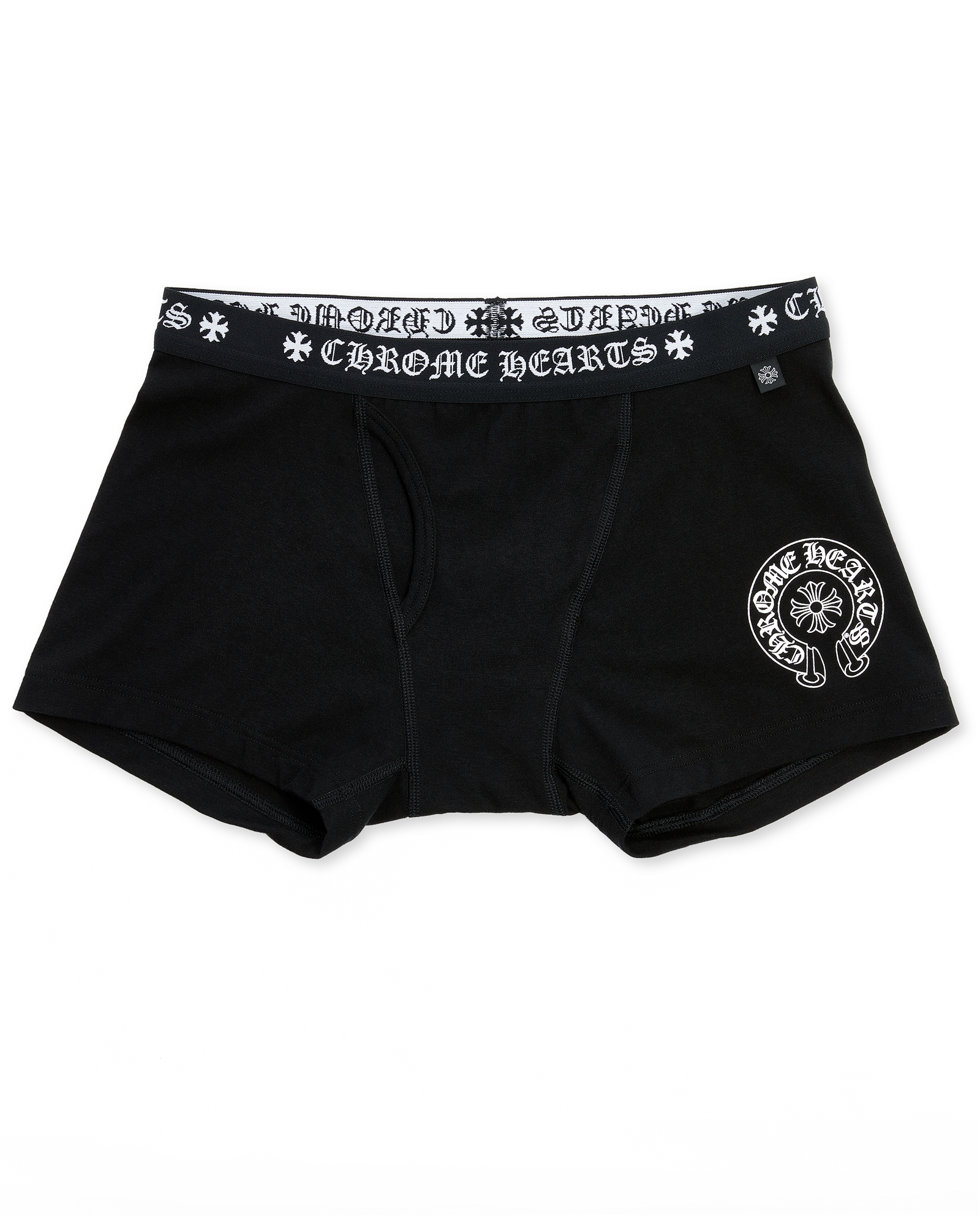 Authentic Chrome Hearts Black Cotton Boxer Brief with Black and White Jacquard – front view