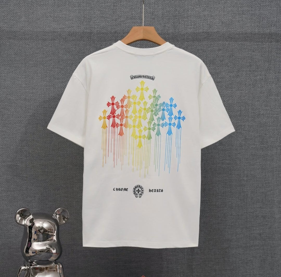 Authentic Chrome Hearts Chrome Hearts Rainbow Cross Drip Tee (White) – front view