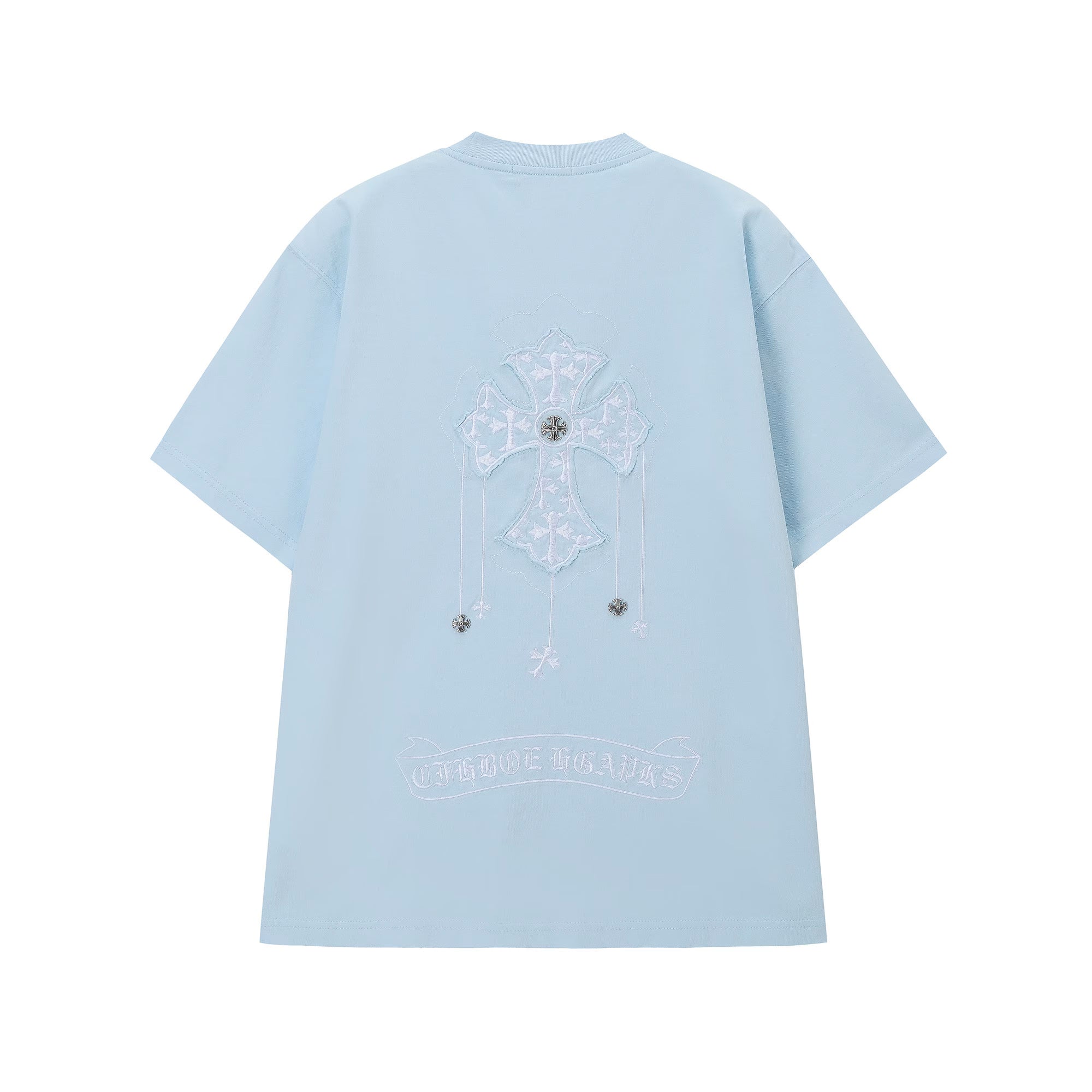 Authentic Chrome Hearts Chrome Hearts Sky Blue Cross Patch T-Shirt – front view