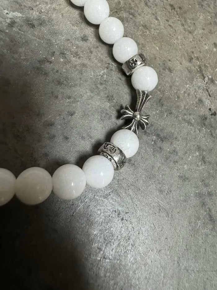 Authentic Chrome Hearts Chrome Hearts Cemetery White Beaded Bracelet – front view
