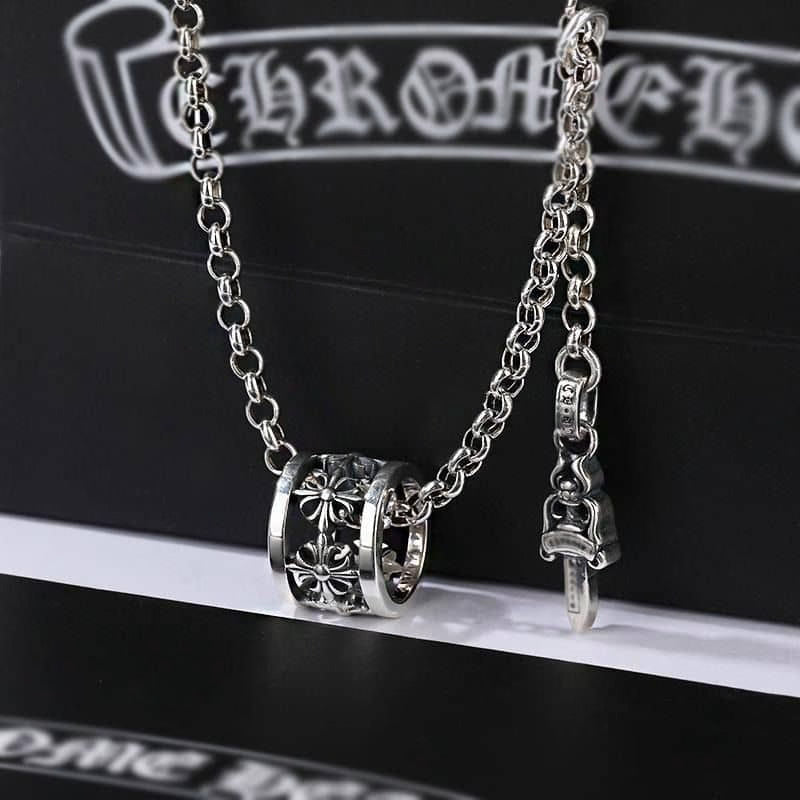Authentic Chrome Hearts Chrome Hearts Cemetery Spinner Cross Necklace – front view