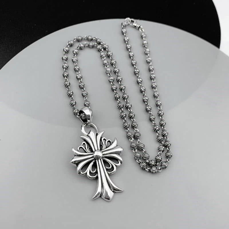 Authentic Chrome Hearts Chrome Hearts Cross Ball Chain Necklace – front view
