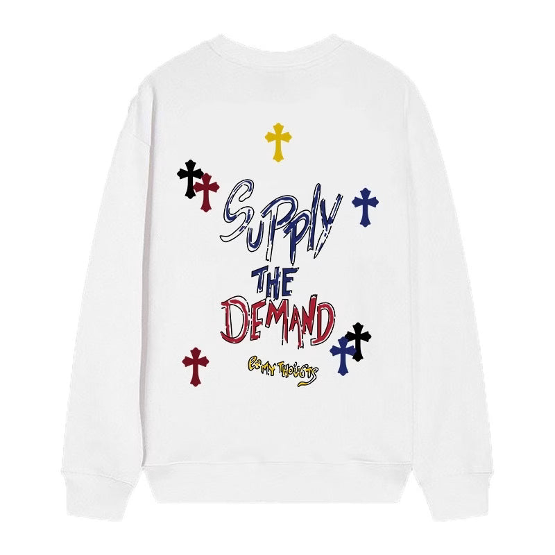 Authentic Chrome Hearts Supply The Demand Cross Graphic Sweatshirt – White – front view