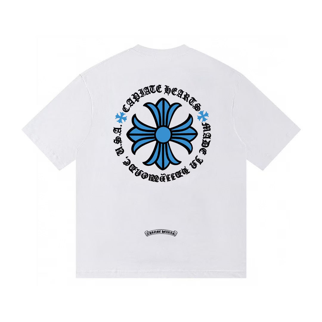 Authentic Chrome Hearts Chrome Hearts Blue Cross Logo White T-Shirt – front view