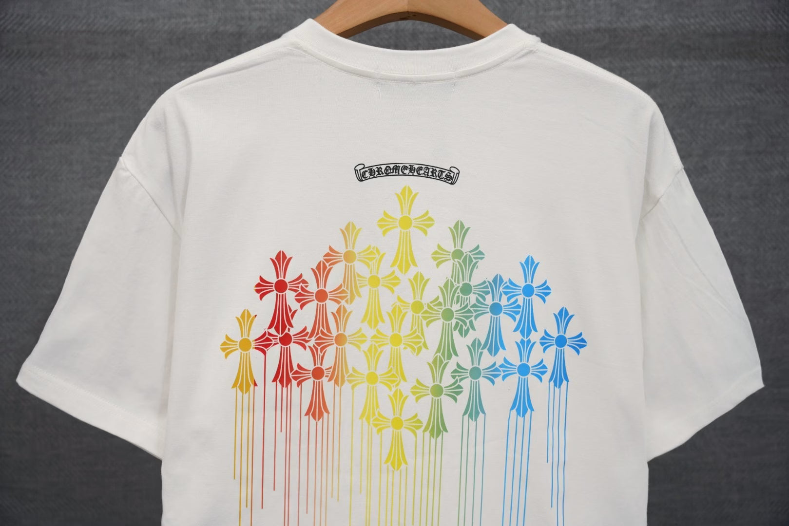 Authentic Chrome Hearts Chrome Hearts Rainbow Cross Drip Tee (White) – front view