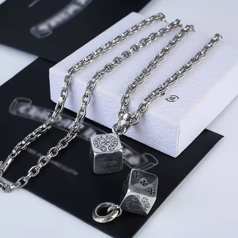 Authentic Chrome Hearts Chrome Hearts Dice Charm Pendant Necklace – front view