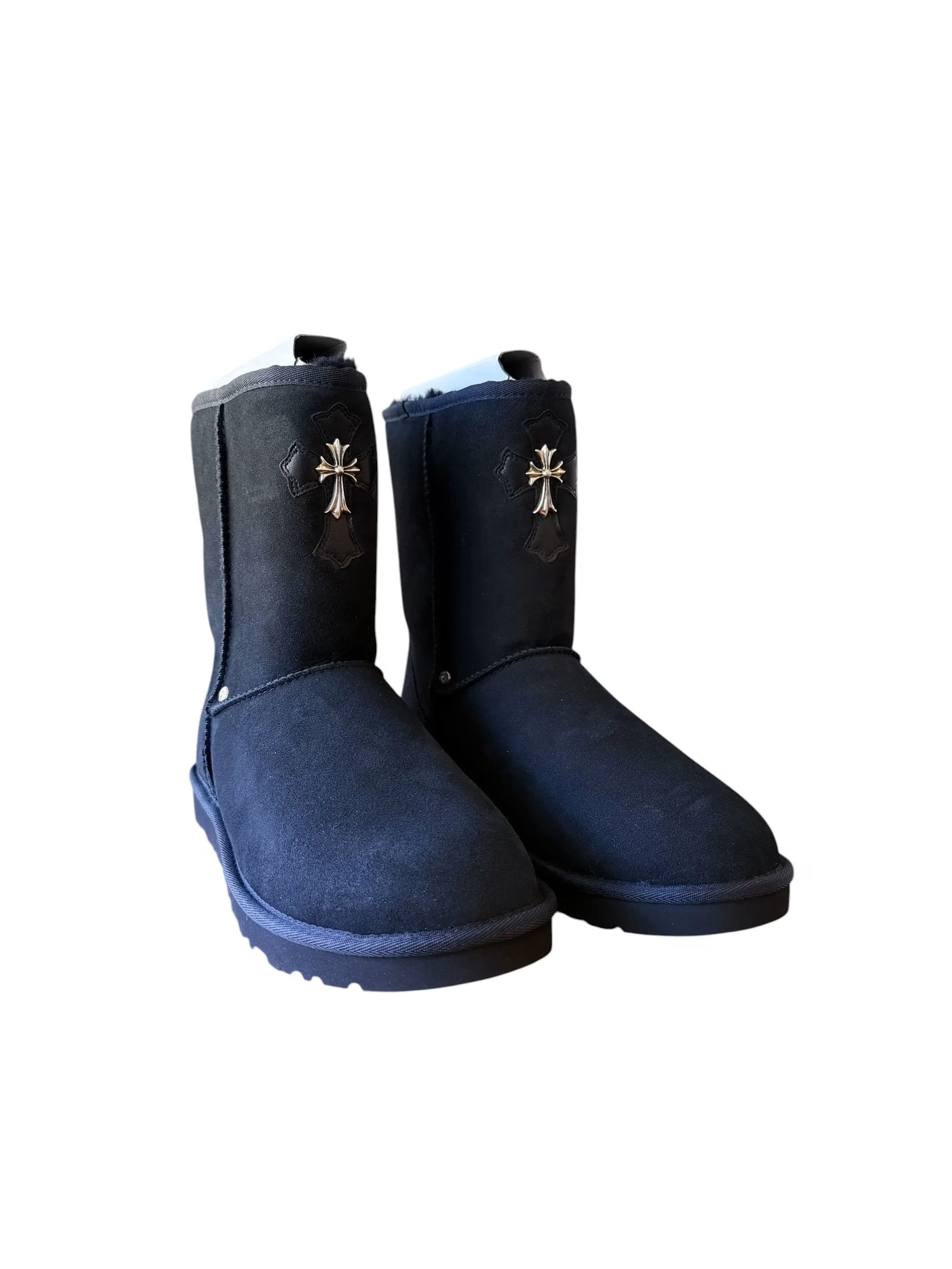 Authentic Chrome Hearts Chrome Hearts Cross Patch Mid UGG Boots – front view
