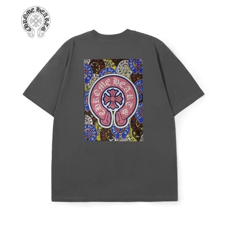 Authentic Chrome Hearts Chrome Hearts Grey Pink Horseshoe Graphic Tee – front view