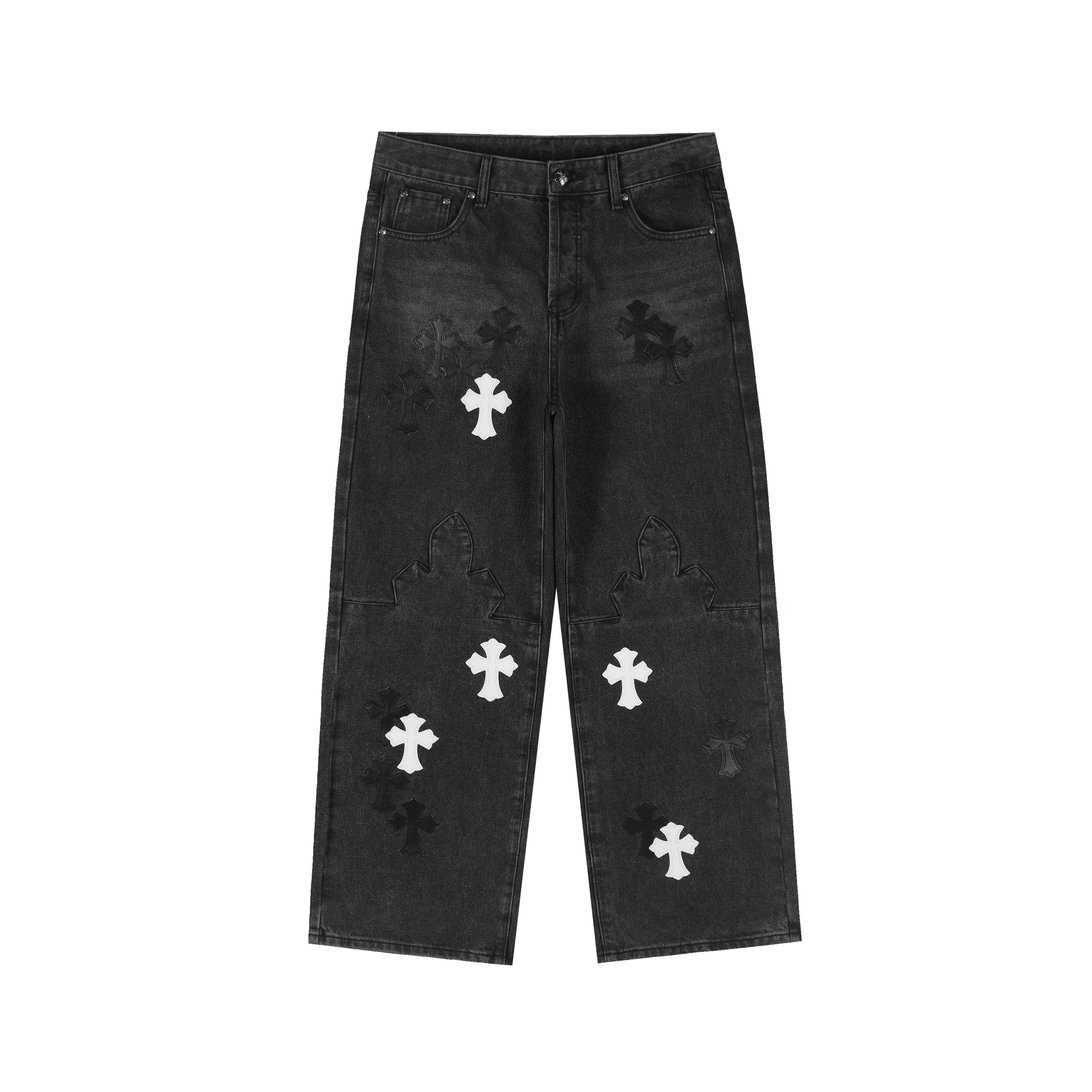 Authentic Chrome Hearts Chrome Hearts Black Cemetery Cross Jeans – front view