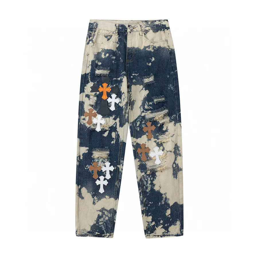 Authentic Chrome Hearts Chrome Hearts Tie Dye Multicolor Cross Jeans – front view
