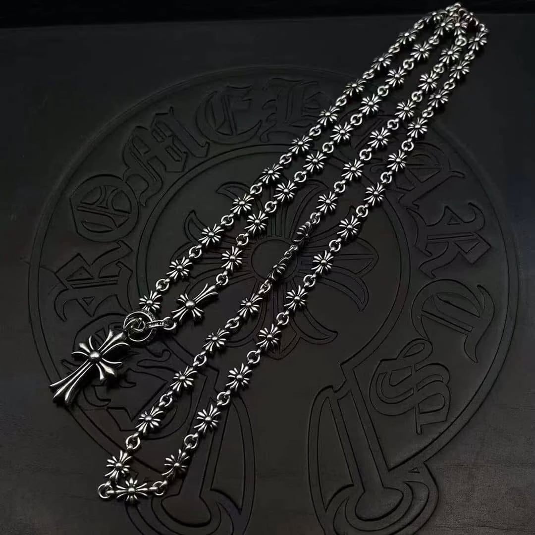 Authentic Chrome Hearts Chrome Hearts Floral Cross Link Necklace – front view