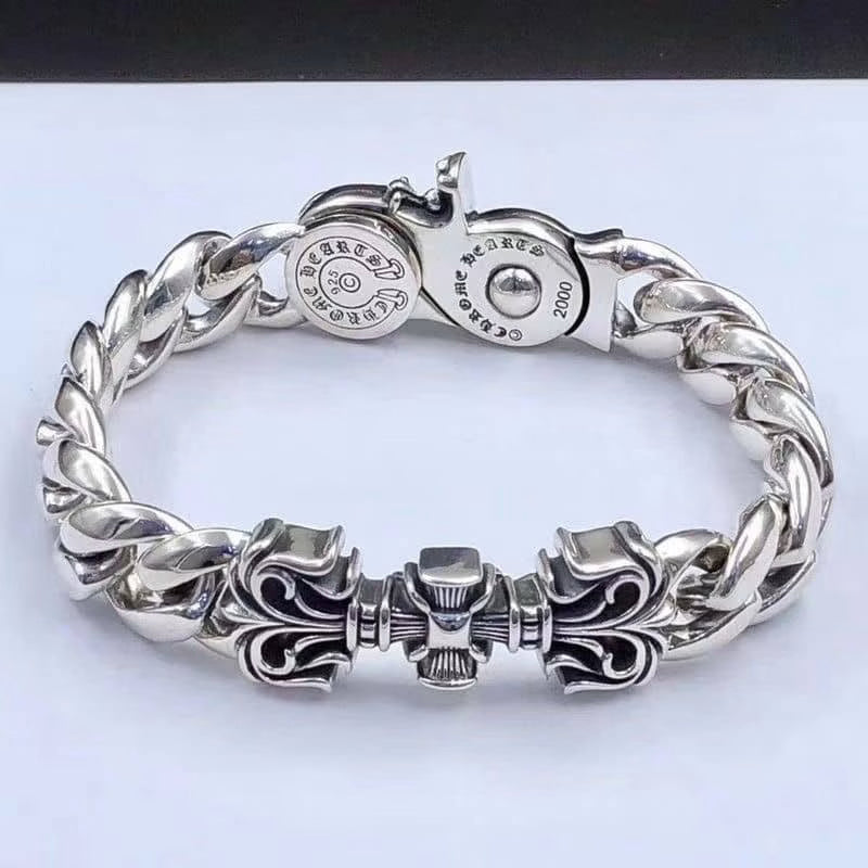 Authentic Chrome Hearts Filigree Square Cross Clip Bracelet – front view