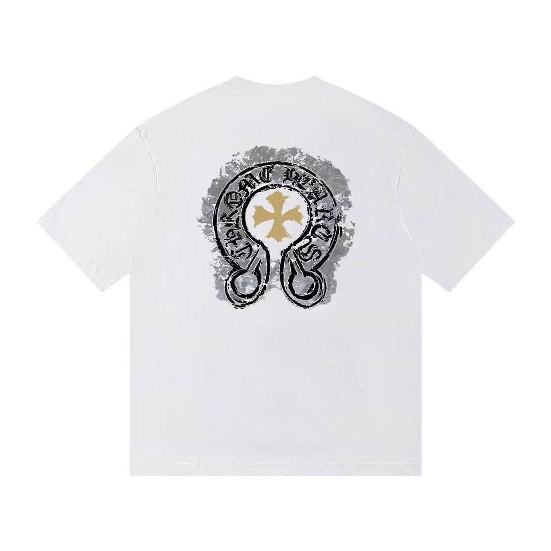 Authentic Chrome Hearts Chrome Hearts White Gold Cross Horseshoe Tee – front view