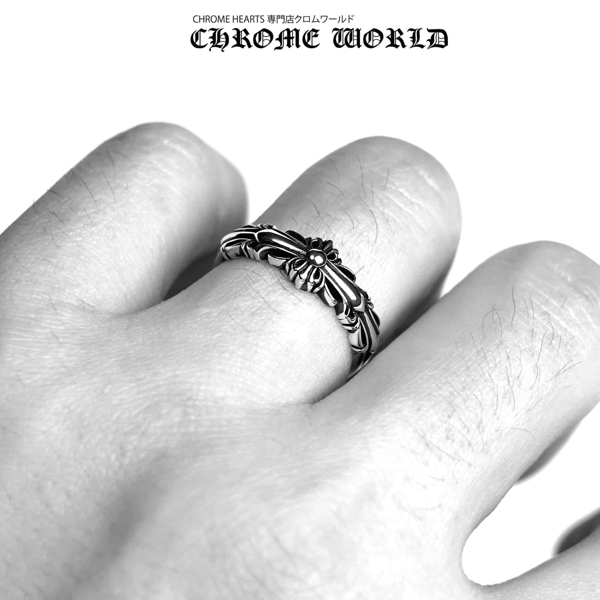 Authentic Chrome Hearts Baby Double Floral Cross Ring – front view