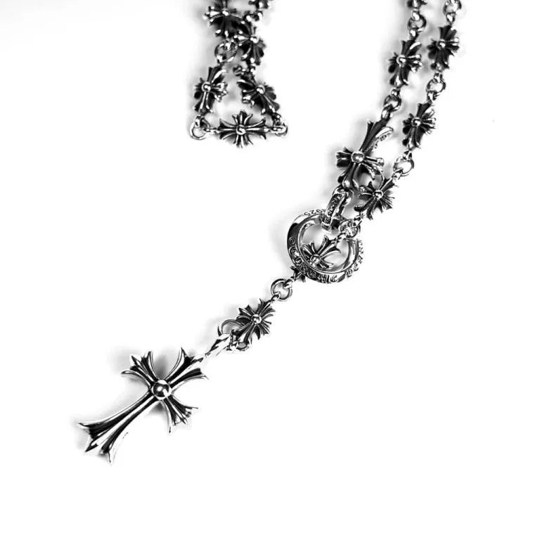 CH CROSS AND BABYFAT CHARM WITH TINY E CH PLUS CHALK CHAIN – necklace front view