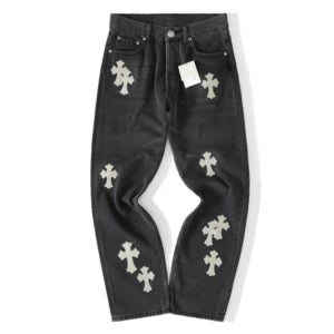 Authentic Chrome Hearts CHROME HEARTS WHITE CROSS PATCH DENIM JEANS – front view
