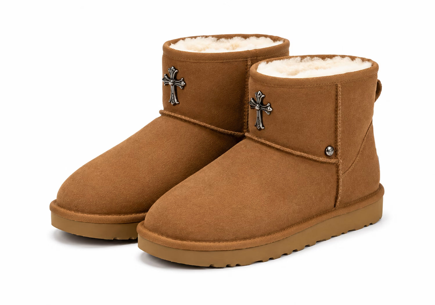 Authentic Chrome Hearts Chrome Hearts Gothic Cross Ultra Mini UGG Boots – front view