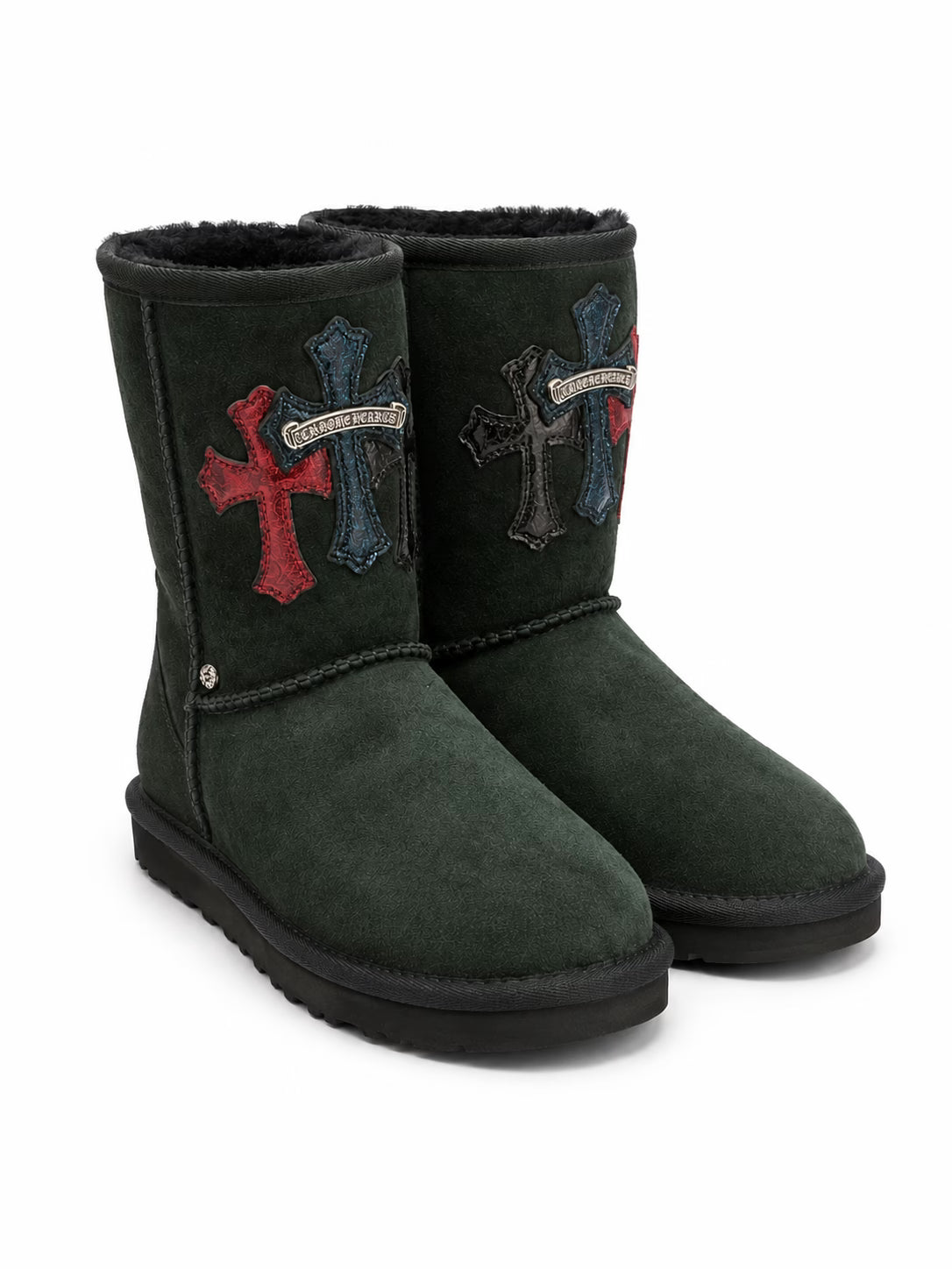 Authentic Chrome Hearts Chrome Hearts Triple Cross UGG Boots – Dark Green – front view