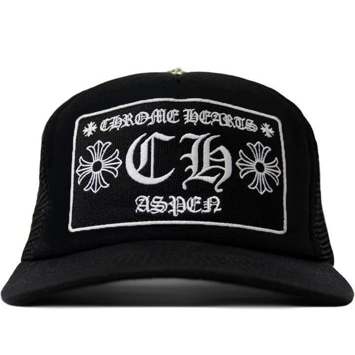 Authentic Chrome Hearts Chrome Hearts Aspen Exclusive Trucker Black Hat – front view