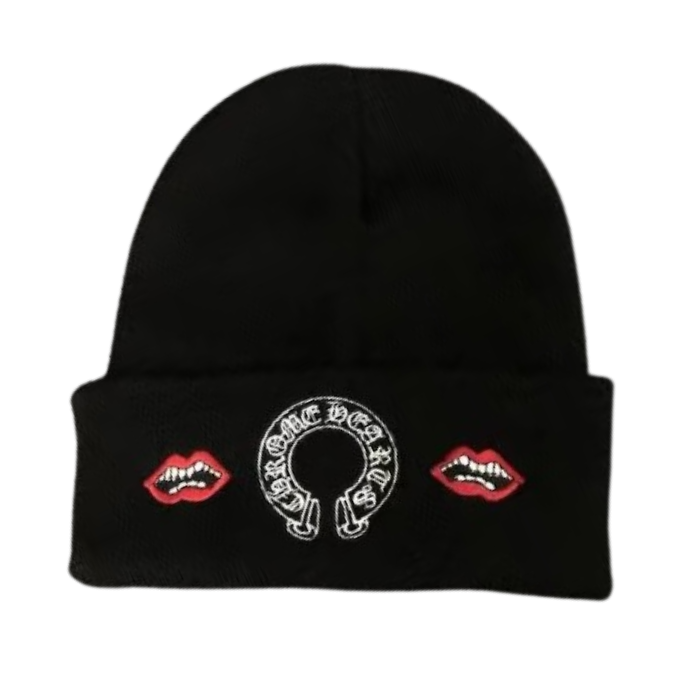 Chrome Hearts Beanie Red Lip – Black – hat front view