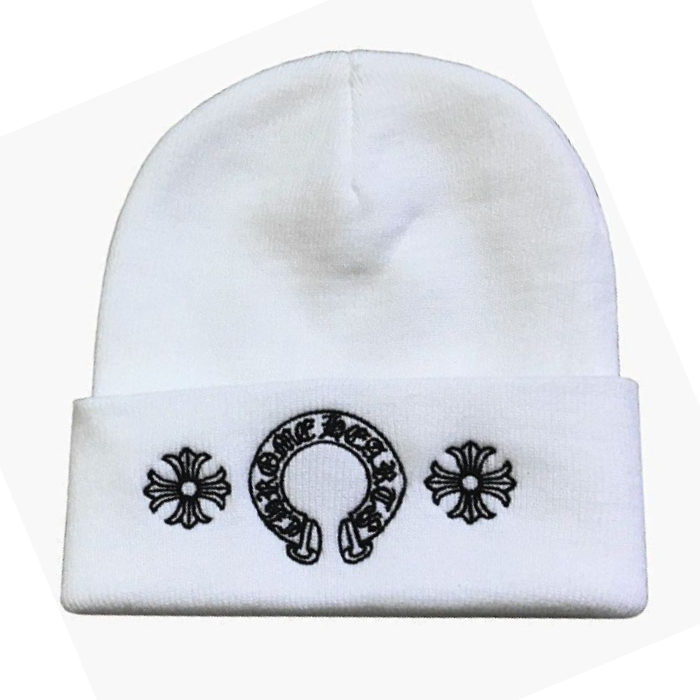Chrome Hearts Beanie Three Flowers – White – hat front view