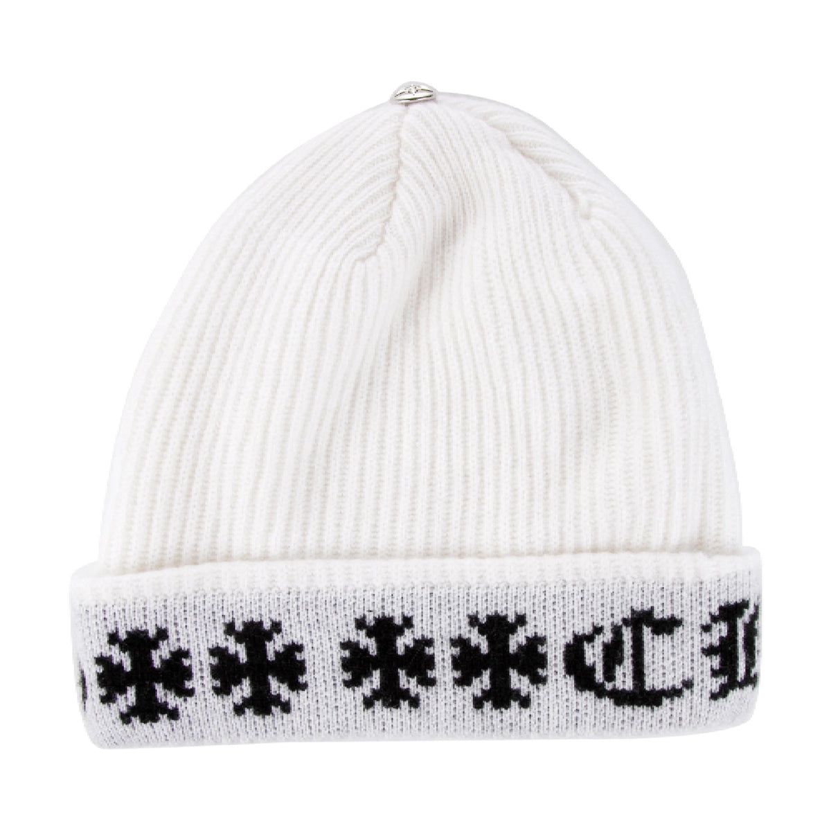 Chrome Hearts Big Daddy Cashmere Beanie – White – hat front view