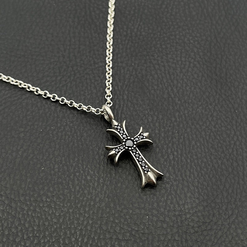 Authentic Chrome Hearts Chrome Hearts Black Diamond Cross Pendant Necklace – front view