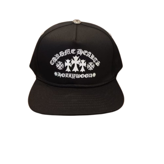 Authentic Chrome Hearts Chrome Hearts Black Tripple Cross Hollywood Hat – front view